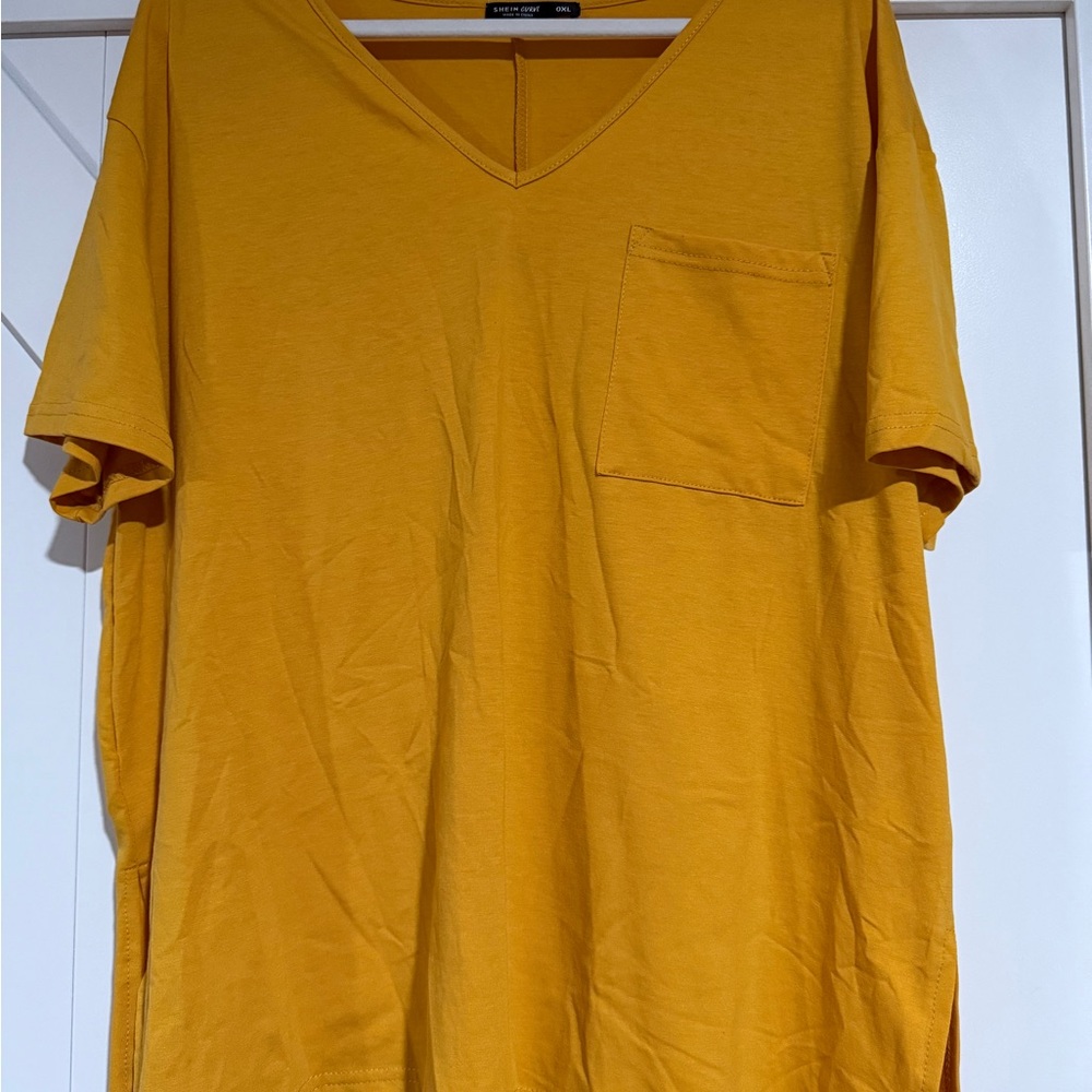 SHEIN Mustard V-Neck Short Sleeve Tee NWOT